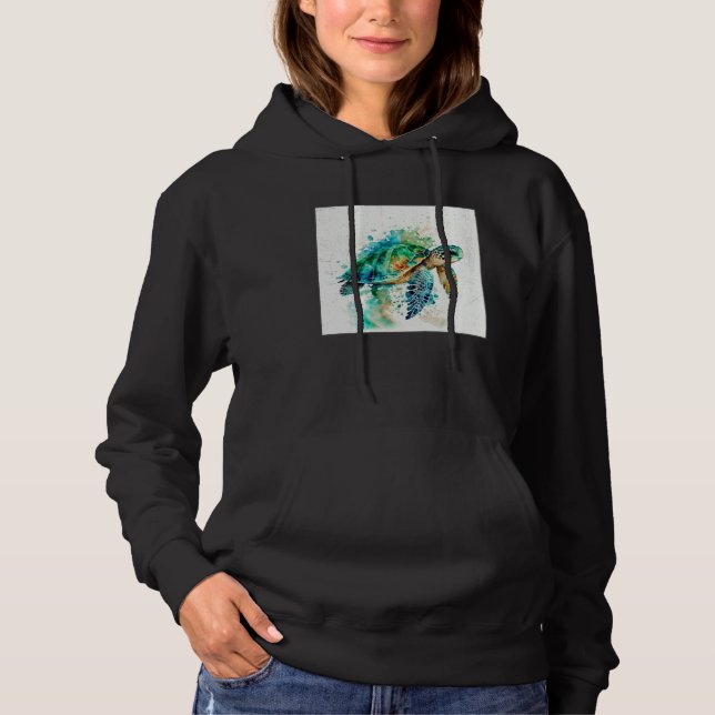 Cute Sea Turtle Paint Splatter Illustration Colorf Hoodie (Front)