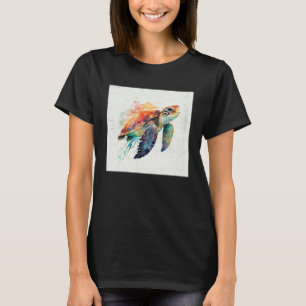 Cute Sea Turtle Paint Splatter Illustration Colorf T-Shirt