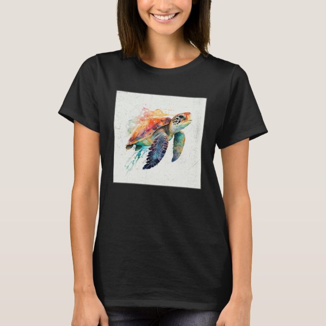 Cute Sea Turtle Paint Splatter Illustration Colorf T-Shirt (Front)