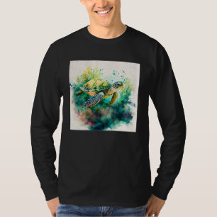 Cute Sea Turtle Paint Splatter Illustration Colorf T-Shirt