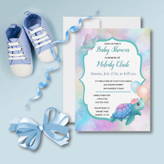 Cute Sea Turtle Pastel Watercolor Baby Shower Card