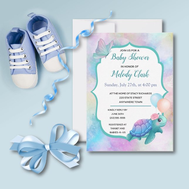 Cute Sea Turtle Pastel Watercolor Baby Shower  Card (Creator Uploaded)
