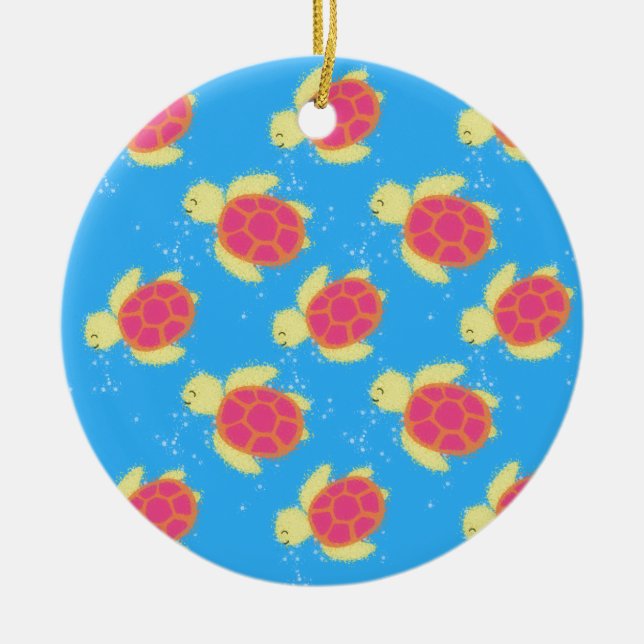 Cute Sea Turtle Pattern Ceramic Ornament (Front)