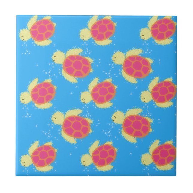 Cute Sea Turtle Pattern Ceramic Tile (Front)