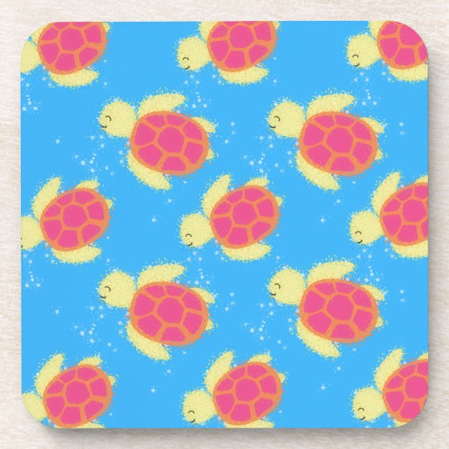 Cute Sea Turtle Pattern Coaster (Front)