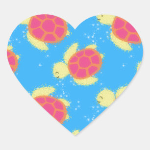 Cute Sea Turtle Pattern Heart Sticker