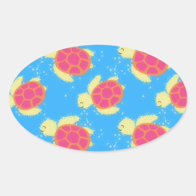 Cute Sea Turtle Pattern Oval Sticker (Front)