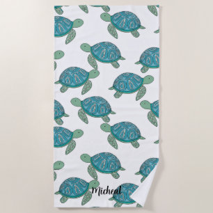 Cute Sea Turtle Personalised Beach Towel