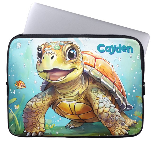 Cute Sea Turtle Personalised Laptop Sleeve (Front)