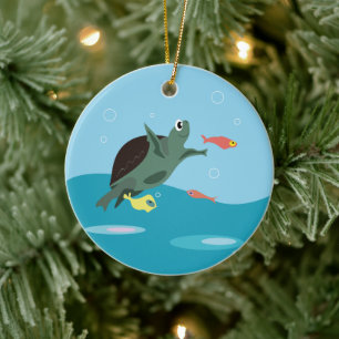 Cute Sea Turtle Under the Sea Art Ceramic Ornament