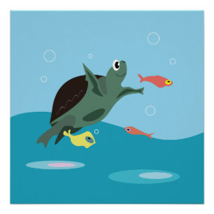 Cute Sea Turtle Under the Sea Art Poster