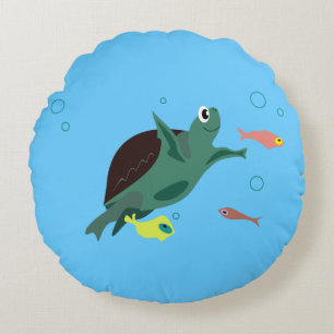 Cute Sea Turtle Under the Sea Art Round Cushion