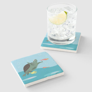 Cute Sea Turtle Under the Sea Art Stone Coaster
