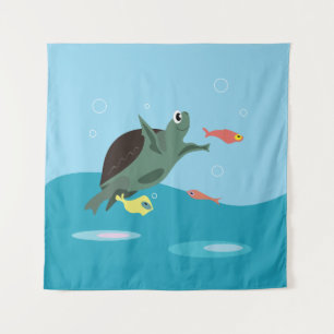 Cute Sea Turtle Under the Sea Art Tapestry