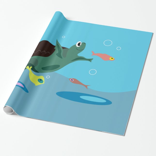 Cute Sea Turtle Under the Sea Art Wrapping Paper (Unrolled)