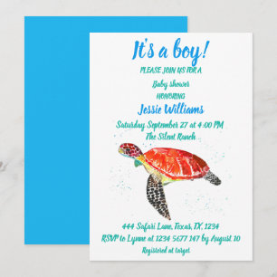 Cute Sea Turtle Under the sea Ocean Blue Baby Boy  Invitation