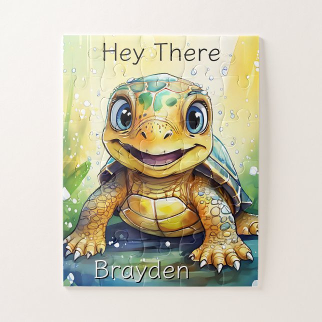 Cute Sea Turtle Under the Sea Personalised Jigsaw Puzzle (Vertical)