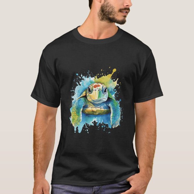 Cute Sea Turtle Watercolor Art T-Shirt (Front)