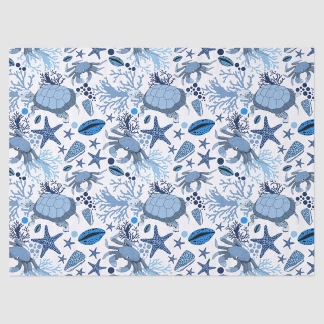 Cute sea turtles crabs tiled pattern party tissue paper (Front)