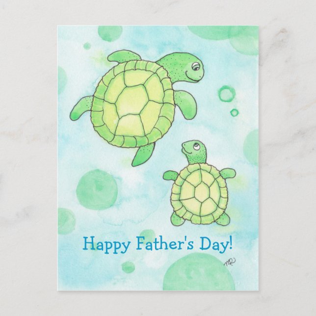 Cute Sea Turtles Father's Day Postcard (Front)