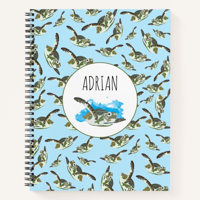 Cute Sea Turtles Pattern Notebook (Front)