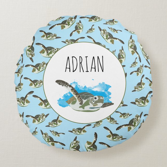 Cute Sea Turtles Pattern Round Cushion (Front)