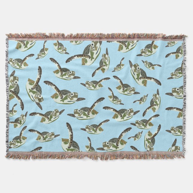 Cute Sea Turtles Pattern Throw Blanket (Front)