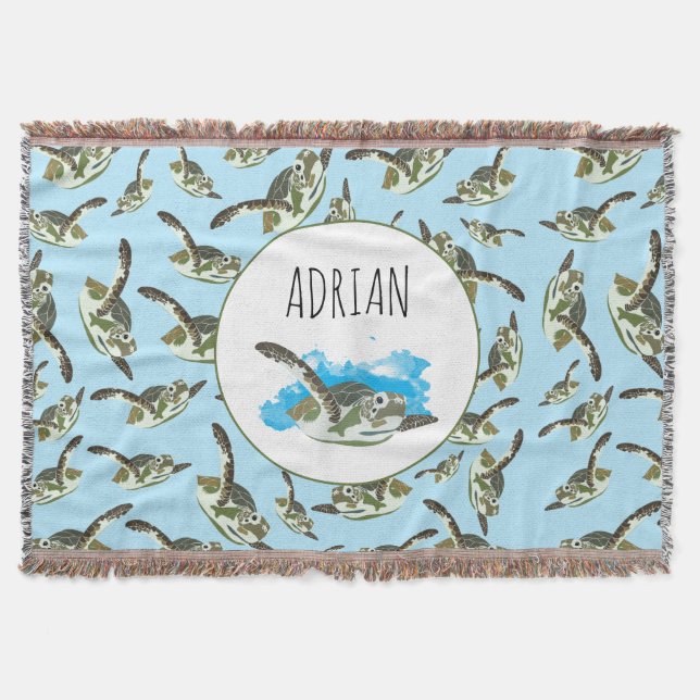 Cute Sea Turtles Pattern Throw Blanket (Front)