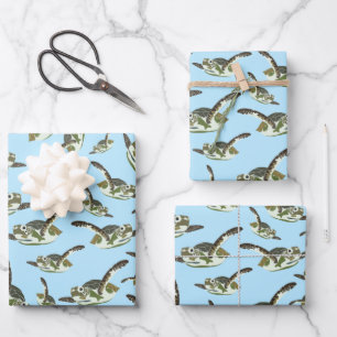 Cute Sea Turtles Pattern Wrapping Paper Sheet