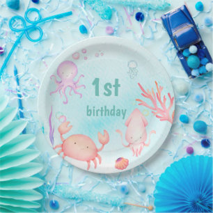 Cute sea world Birthday Party  Paper Plate