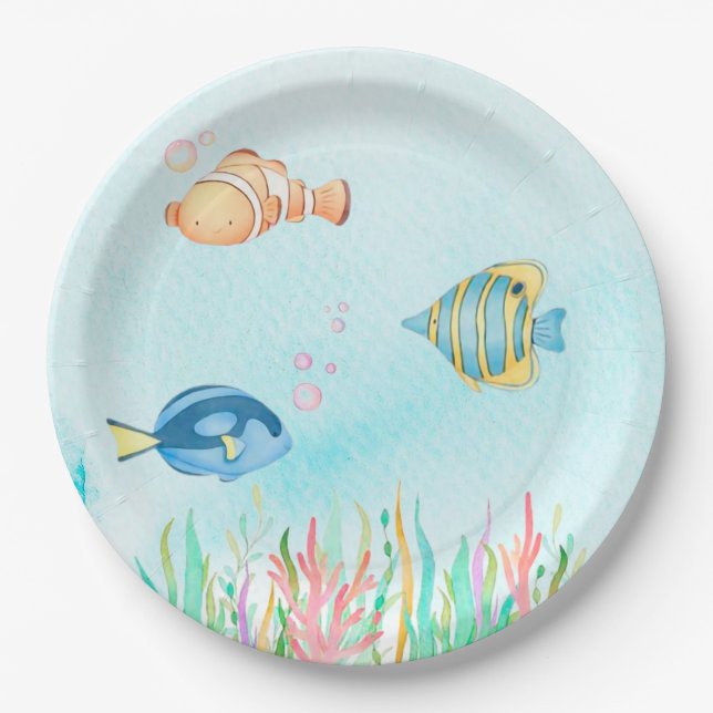 Cute sea ​​world Birthday Party  Paper Plate (Front)