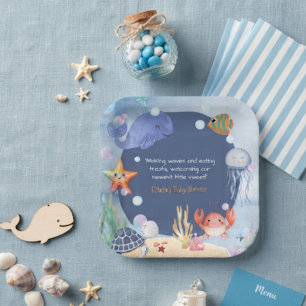 Cute Sea You Soon watercolor blue Ocean creature  Paper Plate