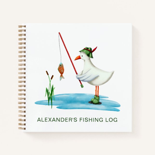 Cute Seagull Fishing Personalised Fishing Log Notebook (Front)