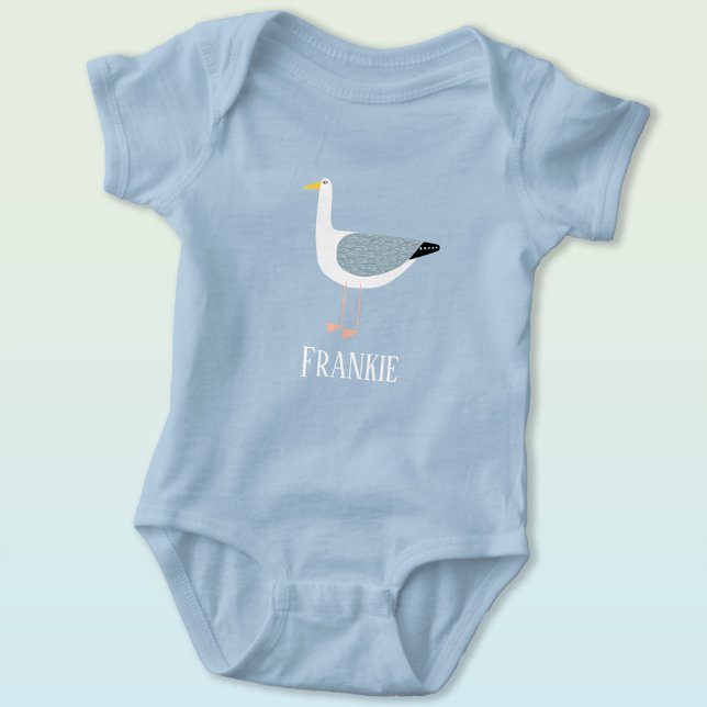 Cute Seagull Name Baby Bodysuit (Fun personalized custom name seagull bird  baby bodysuit)