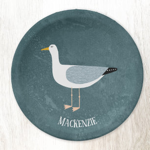 Cute Seagull Name Paper Plate
