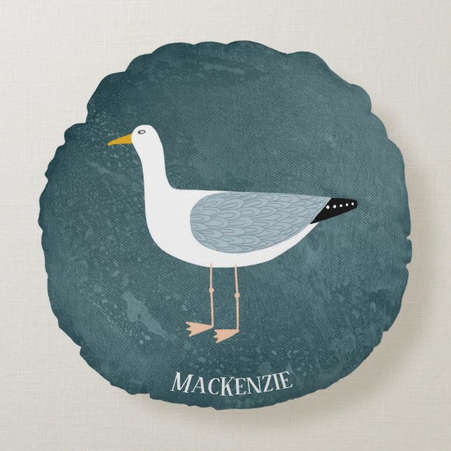 Cute Seagull Name Round Cushion (Front)
