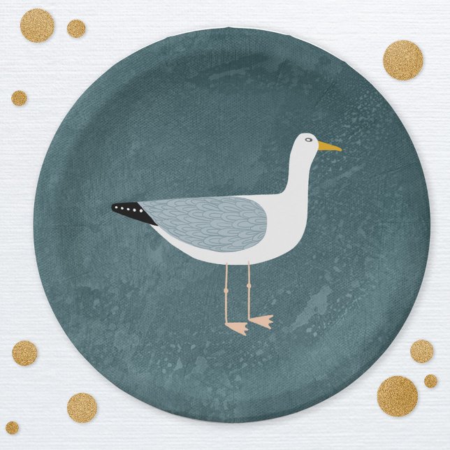 Cute Seagull Nautical Paper Plate (Fun seagull bird nautical themed party paper plate)