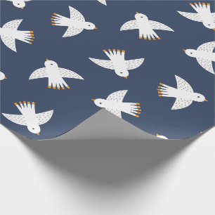Cute Seagulls on dark blue Wrapping Paper