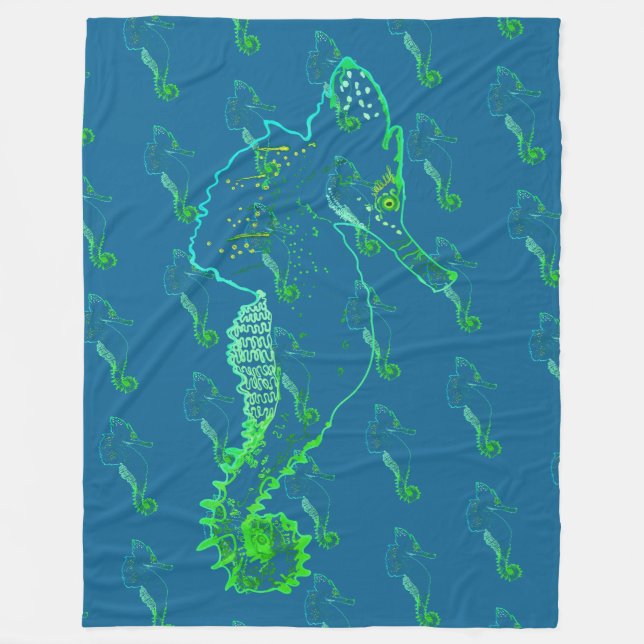 Cute Seahorse Art Fleece Blanket (Front)