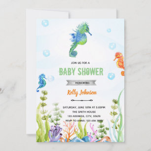 Cute seahorse birthday baby shower invitation