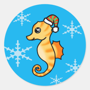 Cute Seahorse Christmas Snowflake Holiday Classic Round Sticker