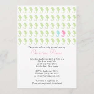 Cute Seahorse Girl Boy Multiple Baby Shower Invitation