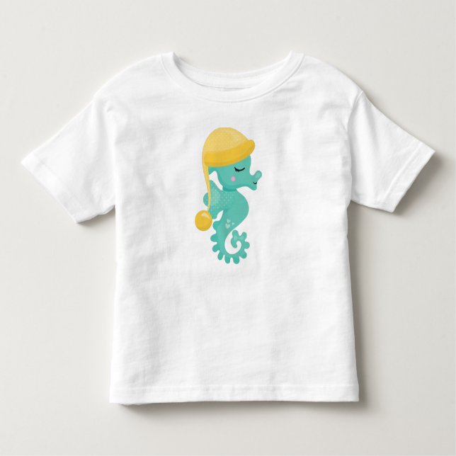 Cute Seahorse, Green Seahorse, Sleeping Seahorse Toddler T-Shirt (Front)