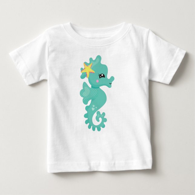 Cute Seahorse, Green Seahorse, Starfish, Hearts Baby T-Shirt (Front)