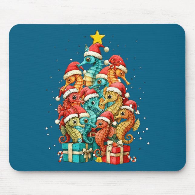 Cute Seahorse Le Sea Fish Christmas Tree Xmas Hat  Mouse Pad (Front)