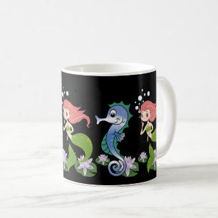 Cute Seahorse & Little Mermaid Swimming Together  Coffee Mug