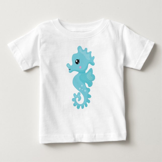 Cute Seahorse, Little Seahorse, Blue Seahorse Baby T-Shirt (Front)