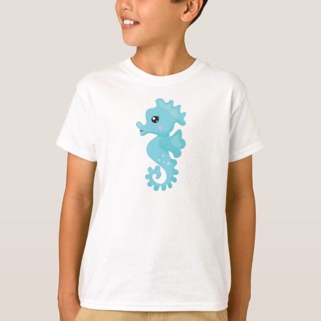 Cute Seahorse, Little Seahorse, Blue Seahorse T-Shirt (Front)