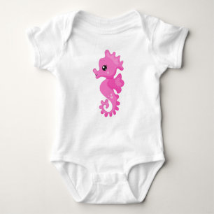 Cute Seahorse, Little Seahorse, Pink Seahorse Baby Bodysuit