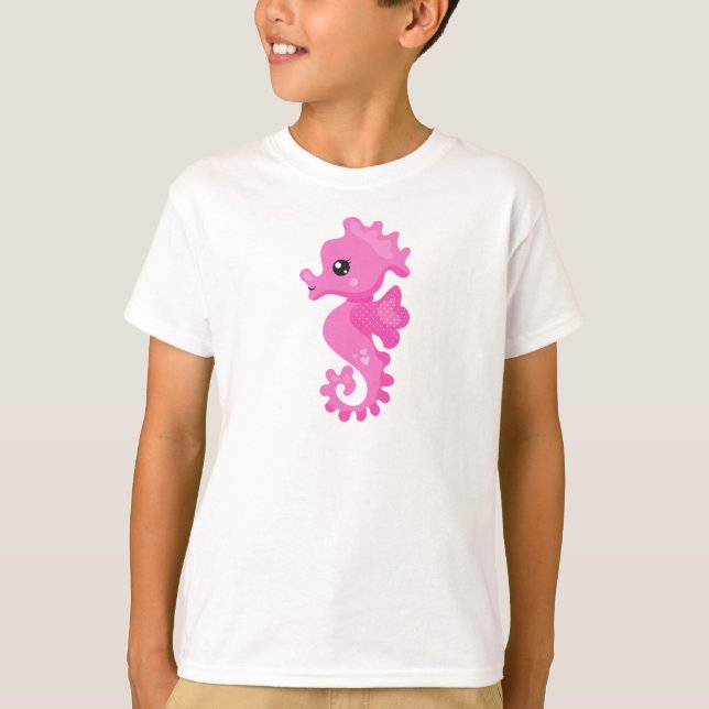 Cute Seahorse, Little Seahorse, Pink Seahorse T-Shirt (Front)